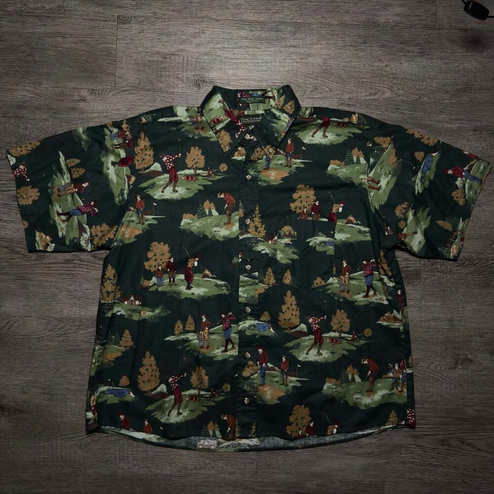 Flying Scotsman Collection Vintage Golf Print Button Down Shirt